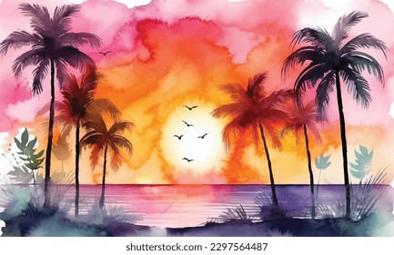 watercolor sun set beach
Postcard banner of  fragrant lavender field during spring and summer, with watercolor sunset and violet background,