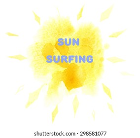 Watercolor Sun Surfing Background. Vector Pattern