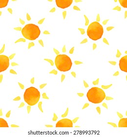 Watercolor sun vector seamless pattern