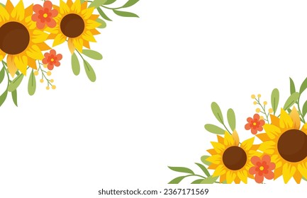 Watercolor sunflower border background vector