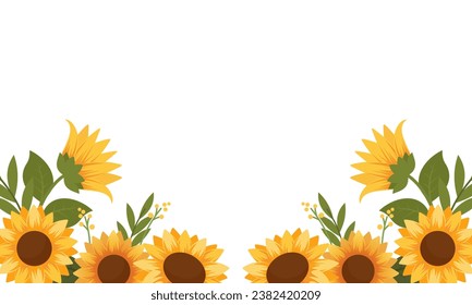 Watercolor sunflower border background vector