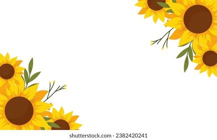 Watercolor sunflower border background vector