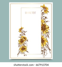 Watercolor sunflower card, greeting, vector