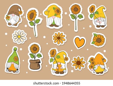 Watercolor sunflower gnome sticker, planner and scrapbook