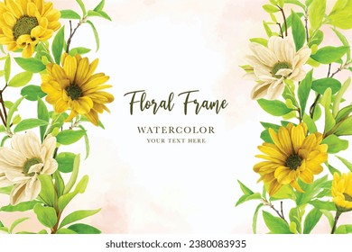 watercolor sunflower and green leaves invitation card design