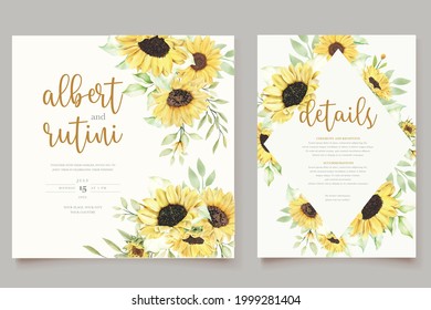 watercolor sunflower invitation card set