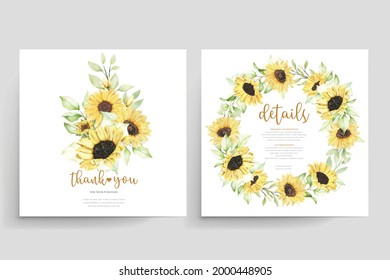 watercolor sunflower invitation card set