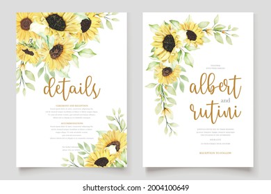 watercolor sunflower invitation card set