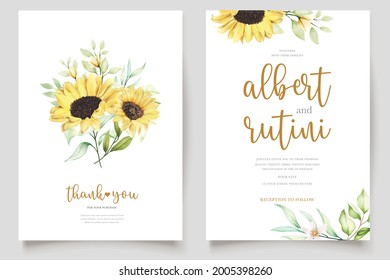 watercolor sunflower invitation card set