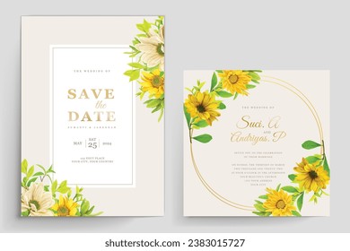 conjunto de tarjetas de invitación de girasol de color agua