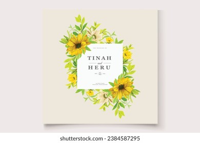 diseño de tarjeta de ornamento de girasol de color agua