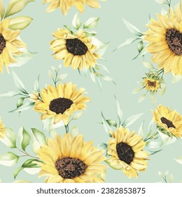 watercolor sunflower seamless pattern design
