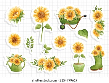 pegatina de girasol de color agua, ilustración vectorial