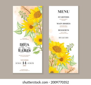 Watercolor sunflower wedding invitation card set