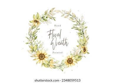 watercolor sunflower wreath design illustration