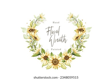 watercolor sunflower wreath design illustration
