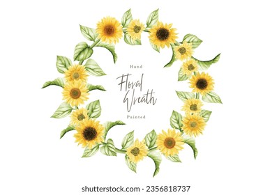 watercolor sunflower wreath illustration design 