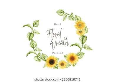 watercolor sunflower wreath illustration design 