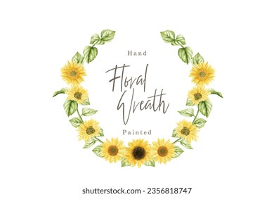 watercolor sunflower wreath illustration design 