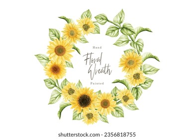 watercolor sunflower wreath illustration design 
