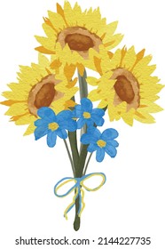 Watercolor sunflowers blooming flower yellow-blue Watercolor illustration