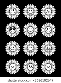 Watercolor sunflowers icons sombols emoticon background 