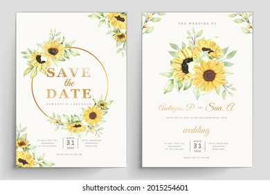watercolor sunflowers wedding invitation card set