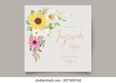 watercolor sunflowers wedding invitation card set
