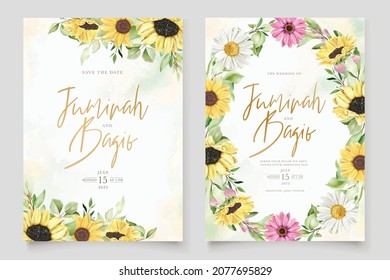 watercolor sunflowers wedding invitation card set