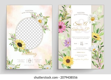 watercolor sunflowers wedding invitation card set