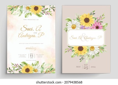 watercolor sunflowers wedding invitation card set