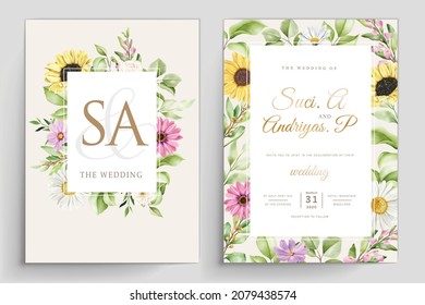 watercolor sunflowers wedding invitation card set