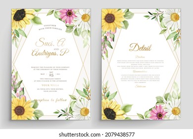 watercolor sunflowers wedding invitation card set