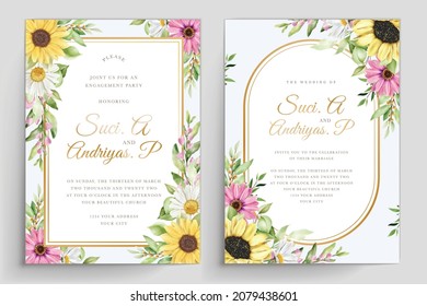 watercolor sunflowers wedding invitation card set