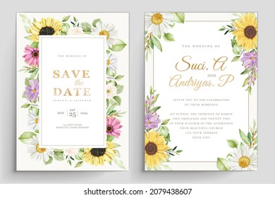 watercolor sunflowers wedding invitation card set