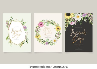 watercolor sunflowers wedding invitation card set