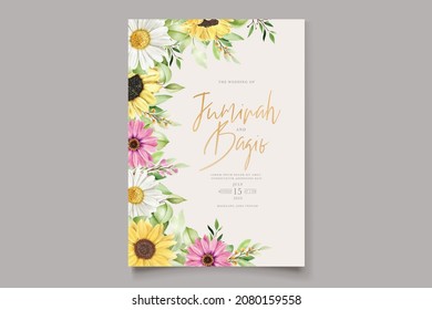watercolor sunflowers wedding invitation card set