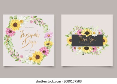 watercolor sunflowers wedding invitation card set