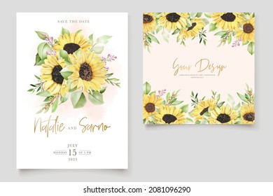 watercolor sunflowers wedding invitation card set