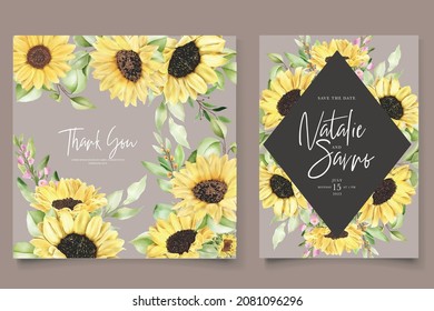 watercolor sunflowers wedding invitation card set