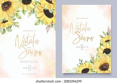 watercolor sunflowers wedding invitation card set