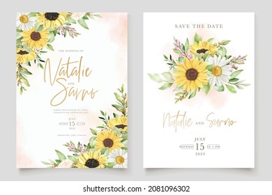 watercolor sunflowers wedding invitation card set