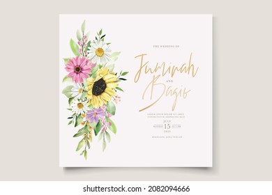 watercolor sunflowers wedding invitation card set