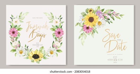 watercolor sunflowers wedding invitation card set