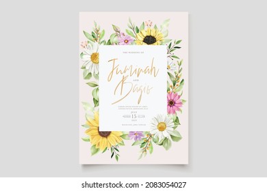 watercolor sunflowers wedding invitation card set