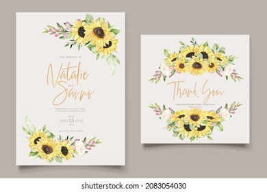 watercolor sunflowers wedding invitation card set