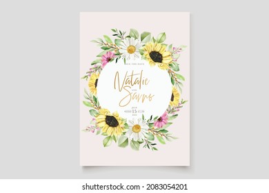 watercolor sunflowers wedding invitation card set