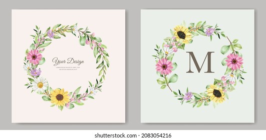 watercolor sunflowers wedding invitation card set