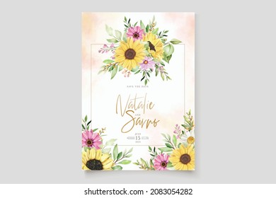 watercolor sunflowers wedding invitation card set