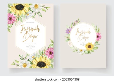 watercolor sunflowers wedding invitation card set